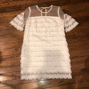 Bloomingdale’s White Mesh and Frill Dress